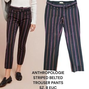 ANTHROPOLOGIE STRIPED BLACK TROUSER PANTS SIZE 8 EUC